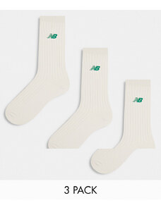 New Balance - Confezione da 3 paia di calzini alla caviglia bianchi e verdi con logo-Multicolore