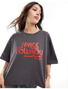 Wrangler - T-shirt squadrata corta grigia con stampa Space Cowboy-Grigio