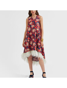 La DoubleJ Dresses gend - La Scala High Dress (With Feathers) Moonflower Navy L 93% Cotton 5% Ostrich Feathers 2% Elastane
