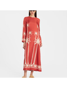 La DoubleJ Dresses gend - Long Sleeve Swing Dress Date Palms Placée Red L 100% Silk