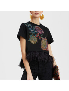 La DoubleJ Shirts & Tops gend - La Scala Tee Grenadilla Placée Black M 98%Cotton 2%Ostrich Feathers