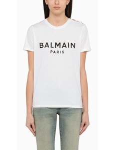 Balmain T-shirt girocollo bianca con logo