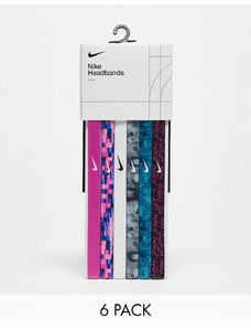 Nike - Confezione da 6 fasce per capelli con stampa multicolore geometrica