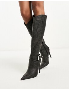 Daisy Street - Stivali al ginocchio neri stile western con tacco a spillo e fibbie-Nero