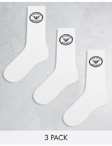 Emporio Armani - Bodywear - Confezione da 3 paia di calzini sportivi bianchi con logo-Bianco