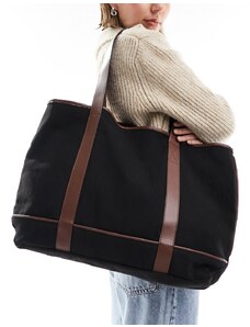 ASOS DESIGN - Maxi borsa nera in tela con bordi a contrasto-Nero
