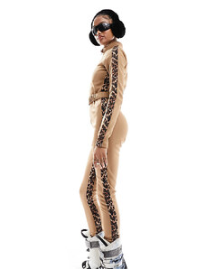 Threadbare Tall - Tuta jumpsuit da sci con cintura e dettagli leopardati a contrasto-Nero