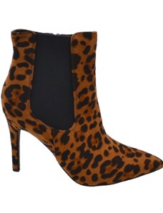 Malu Shoes Tronchetti donna animalier leopardato a punta con tacco a spillo alto elastico laterale e zip comodi moda