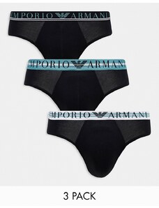 Emporio Armani - Bodywear - Confezione da 3 paia di slip aderenti neri con elastico in vita colorato-Nero