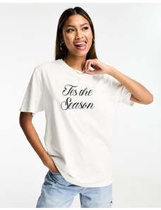 In The Style - T-shirt bianca natalizia con scritta "Tis The Season"-Bianco