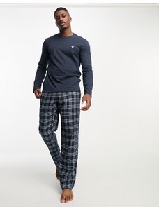 Emporio Armani - Bodywear - Pigiama blu navy a quadri con top a maniche lunghe e pantaloni
