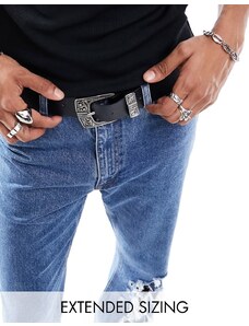 ASOS DESIGN - Cintura in pelle sintetica nera con fibbia argento stile western-Nero