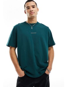 Abercrombie & Fitch - T-shirt oversize pesante verde scuro lucido con logo piccolo