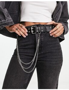 ASOS DESIGN - Cintura larga nera con occhielli e dettaglio con catena-Nero