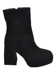 Malu Shoes Tronchetto donna stivaletto camoscio nero punta quadrata tacco 8cm plateau zeppa 3cm zip alla caviglia effetto calzino