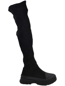 Malu Shoes Stivali combat camoscio nero con zeppa carrarmato 3 cm alti al ginocchio punta in gomma gambale morbido aderente