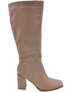 Malu Shoes Stivali donna alti beige al ginocchio a punta quadrata aderenti con zip tacco doppio 8 cm moda evergreen