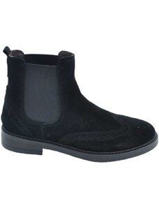 Malu Shoes Beatles uomo stivaletto basso elastico laterale ricamo punta vera pelle camoscio nero fondo gomma made in italy handmade