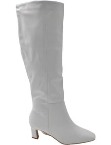 Malu Shoes Stivali donna alti bianchi basic a tacco sottile comodo 3 cm punta tonda al ginocchio zip laterale aderenti