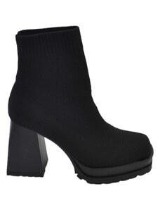 Malu Shoes Tronchetto donna stivaletto camoscio nero punta quadrata tacco legno 8cm plateau 3cm zip alla caviglia effetto calzino