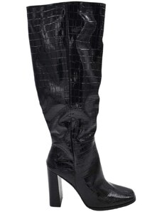 Malu Shoes Stivali donna alti nero effetto animalier al ginocchio a punta quadrata aderenti zip tacco doppio 10cm moda evergreen