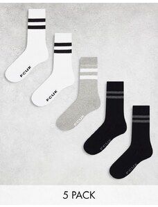 French Connection FCUK - Confezione da 5 paia di calze sportive nere/grigie/bianche-Nero