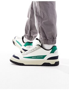Armani Exchange - Sneakers bianche e verdi con logo-Bianco