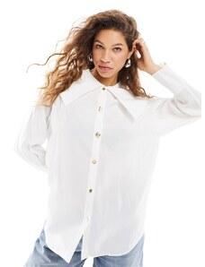 Urban Revivo - Camicia oversize color avorio con colletto-Bianco