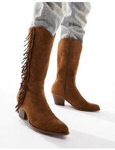 ASOS DESIGN - Stivali stile cowboy in camoscio sintetico marrone con nappe