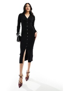 New Look - Vestito midi in maglia nero con bottoni e arricciature