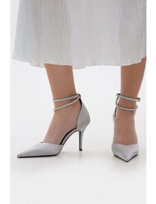 Women's Grey Pointed Toe Pumps with Crystals Estro x MustHave ER00114244
