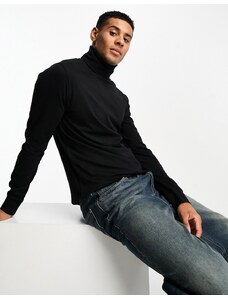French Connection - T-shirt accollata a maniche lunghe nera-Nero