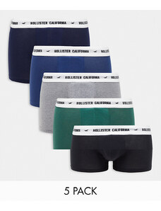 Hollister - Confezione da 5 boxer aderenti multicolore con fascia in vita bianca con logo