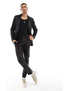 Gianni Feraud - Pantaloni da abito skinny neri in velluto con motivo cachemire-Nero