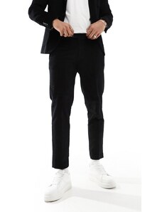 Gianni Feraud - Pantaloni da abito taglio corto in velluto a coste neri-Nero