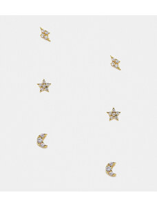 Girls Crew - Galaxy - Confezione da 3 paia di orecchini a bottone placcati oro 18 k