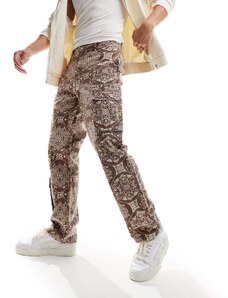 Karl Kani - Pantaloni cargo dritti con logo con firma e stampa effetto cachemire in tessuto ripstop marrone