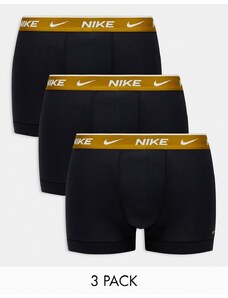 Nike - Everyday - Confezione da 3 boxer aderenti neri Cotton Stretch con elastico in vita a contrasto-Nero