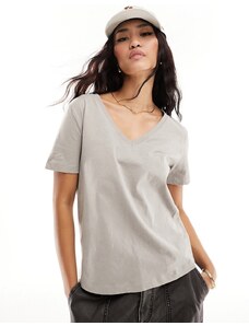 Mango - T-shirt classic con scollo a V color cammello-Neutro