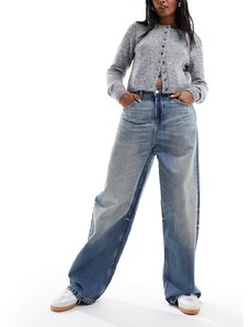 Bershka - Jeans a vita alta ampi blu medio lavaggio effetto sporco