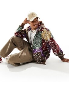 Karl Kani - Felpa con cappuccio e zip con stampa cachemire effetto patchwork multicolore e logo
