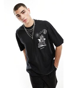 AllSaints - Serenade - T-shirt girocollo nera a maniche corte con stampa-Nero