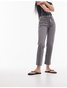 Topshop - Jeans dritti cropped a vita medio alta con bordi grezzi grigi-Grigio