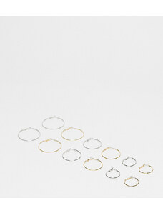 DesignB London - Confezione da 6 paia di orecchini a cerchio misti color oro e argento