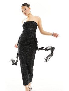 Fashionkilla - Vestito lungo a fascia nero glitterato arricciato