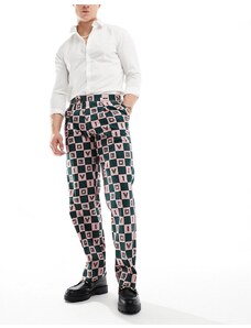 Viggo - Pantaloni da abito verdi a scacchi-Blu navy