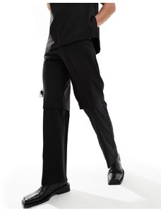 ASOS DESIGN - Pantaloni da abito ampi eleganti slim neri doppio strato in coordinato-Nero