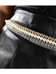 ASOS DESIGN Curve - Cintura per vita e fianchi con catena e perle-Oro