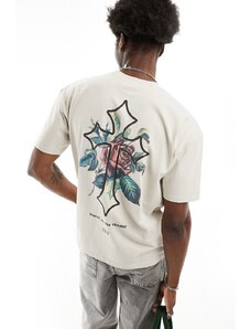 Liquor N Poker - T-shirt color pietra con stampa con croce-Neutro