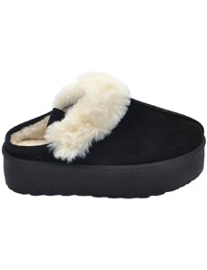Malu Shoes Ciabatta pantofola donna platform nera con interno di pelliccia bianco elastico slingback comoda fondo alto 4,5 cm